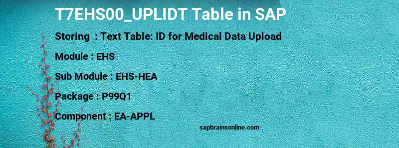 SAP T7EHS00_UPLIDT table