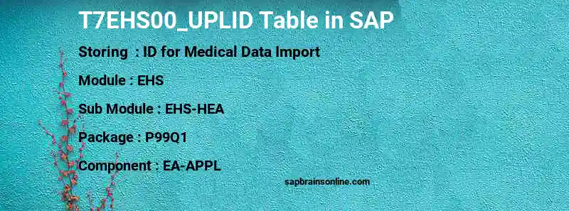 SAP T7EHS00_UPLID table