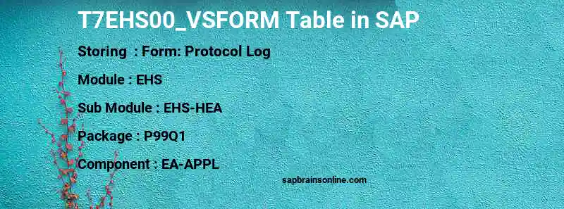SAP T7EHS00_VSFORM table