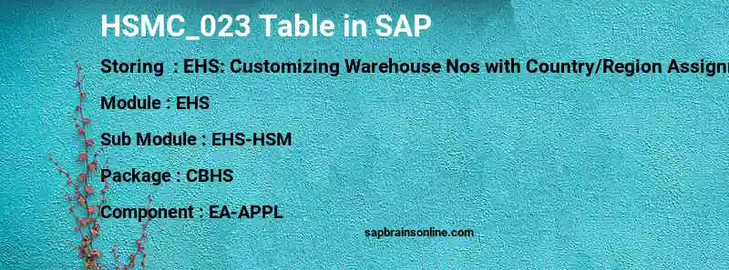 SAP HSMC_023 table