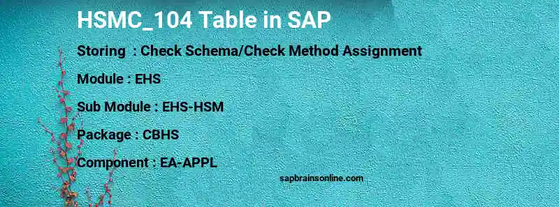 SAP HSMC_104 table