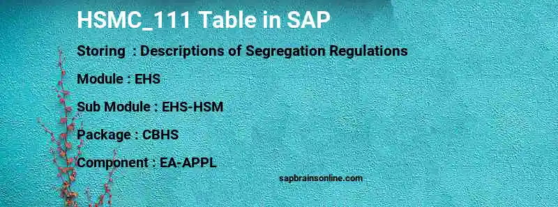 SAP HSMC_111 table