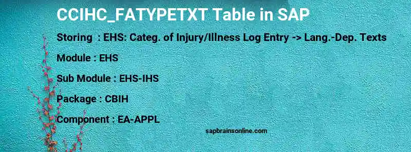 SAP CCIHC_FATYPETXT table