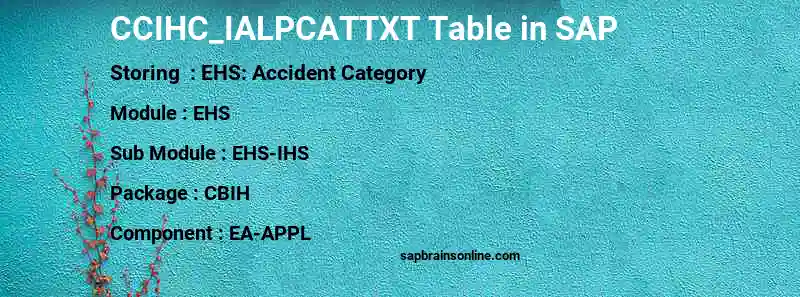 SAP CCIHC_IALPCATTXT table