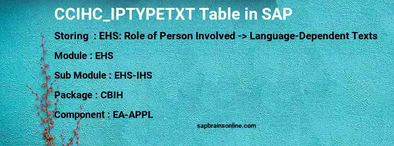 SAP CCIHC_IPTYPETXT table