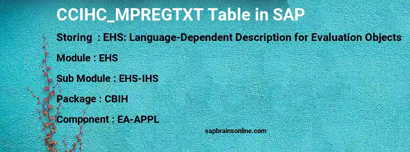 SAP CCIHC_MPREGTXT table
