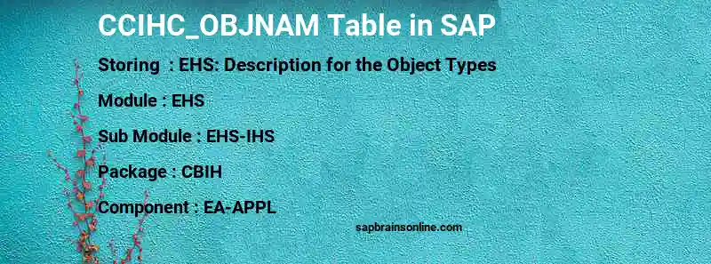 SAP CCIHC_OBJNAM table