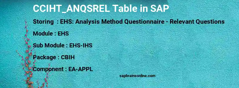 SAP CCIHT_ANQSREL table