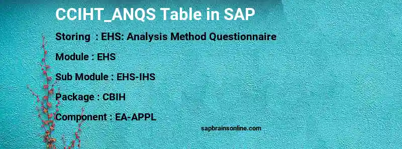 SAP CCIHT_ANQS table