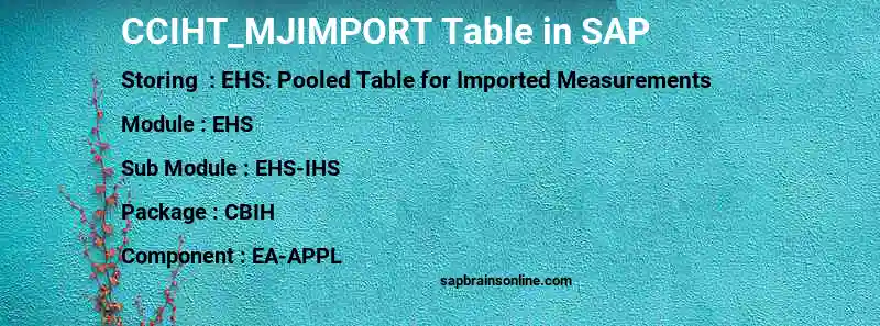 SAP CCIHT_MJIMPORT table