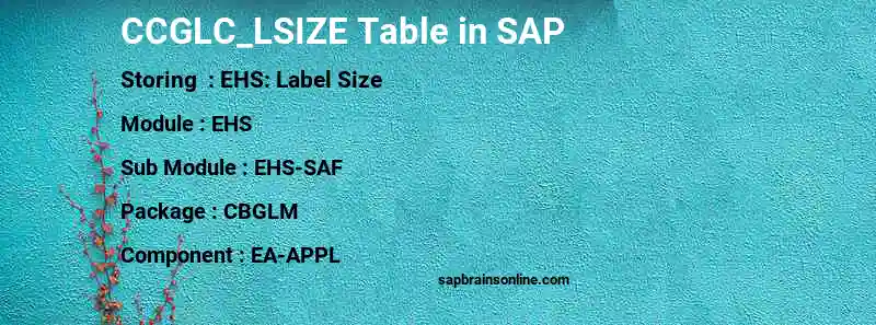 SAP CCGLC_LSIZE table