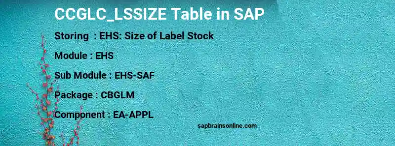 SAP CCGLC_LSSIZE table