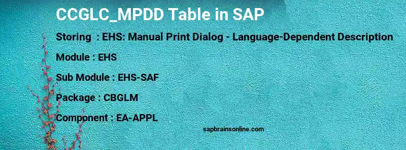 SAP CCGLC_MPDD table