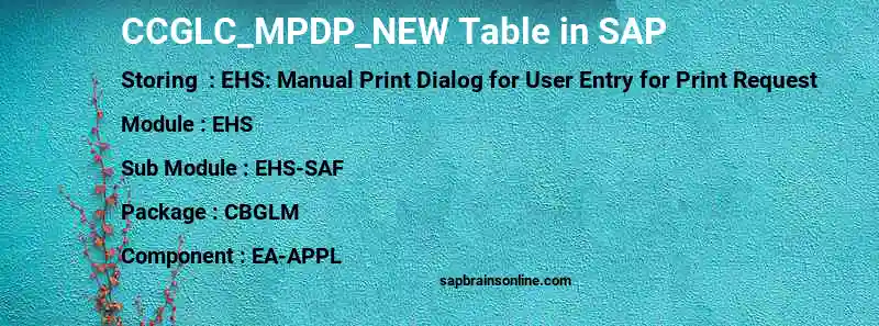 SAP CCGLC_MPDP_NEW table