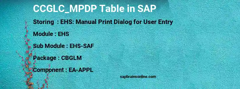 SAP CCGLC_MPDP table