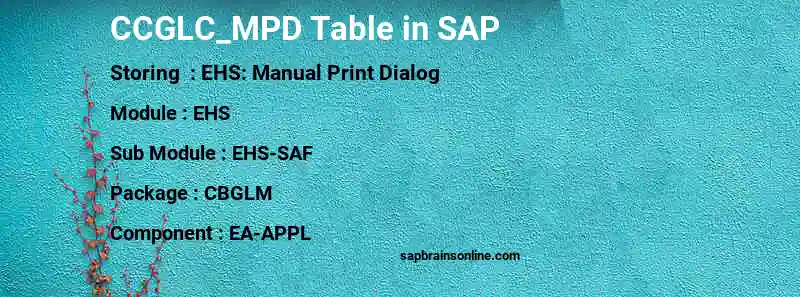 SAP CCGLC_MPD table