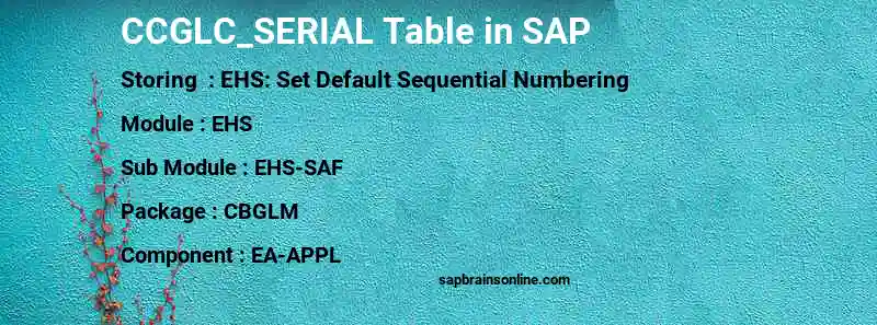 SAP CCGLC_SERIAL table