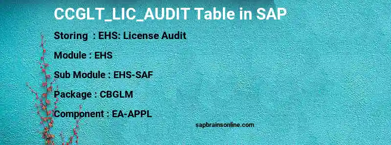 SAP CCGLT_LIC_AUDIT table