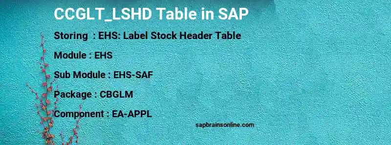 SAP CCGLT_LSHD table