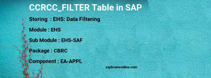 SAP CCRCC_FILTER table