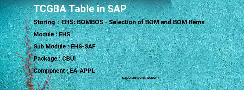 SAP TCGBA table