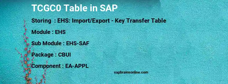 SAP TCGC0 table