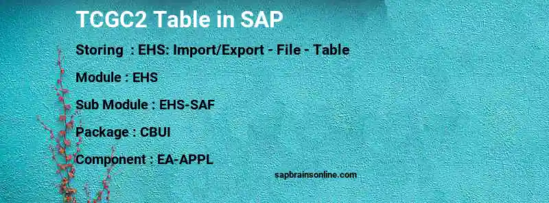 SAP TCGC2 table