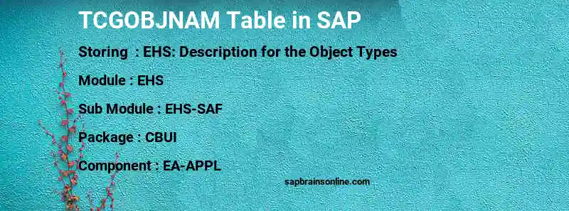 SAP TCGOBJNAM table