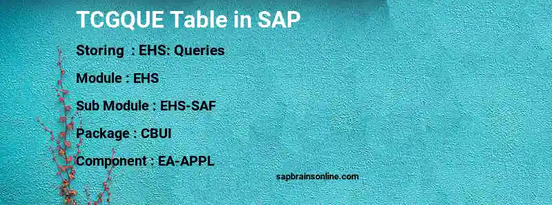 SAP TCGQUE table