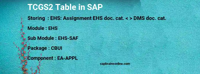 SAP TCGS2 table