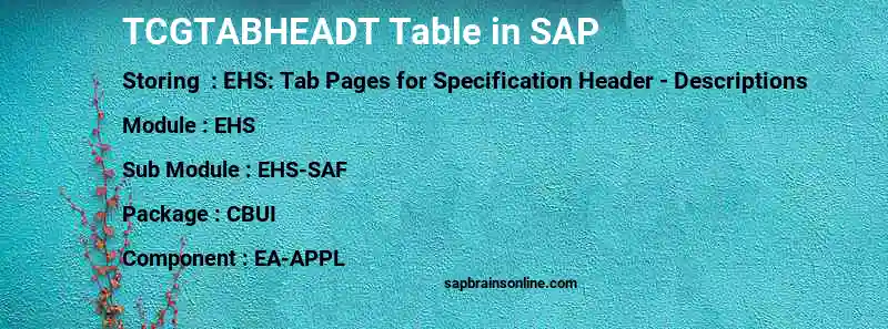 SAP TCGTABHEADT table