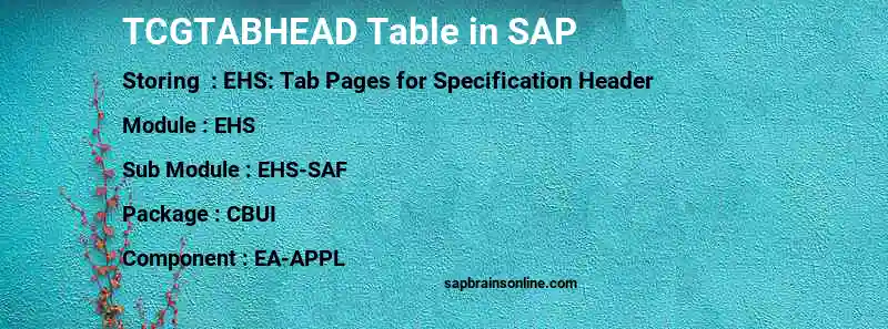 SAP TCGTABHEAD table