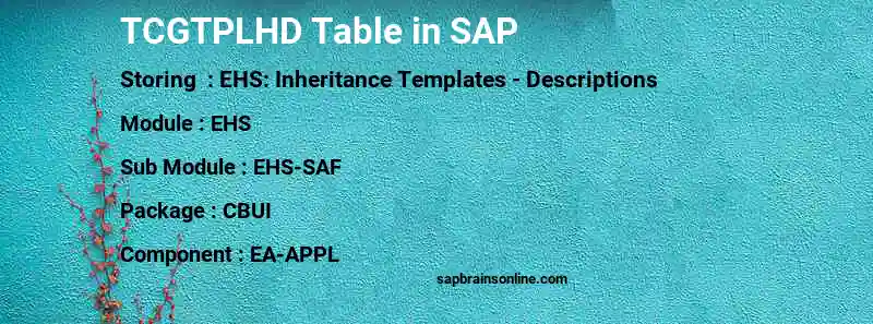 SAP TCGTPLHD table