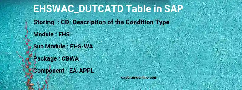 SAP EHSWAC_DUTCATD table