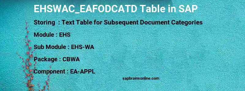 SAP EHSWAC_EAFODCATD table