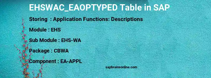 SAP EHSWAC_EAOPTYPED table