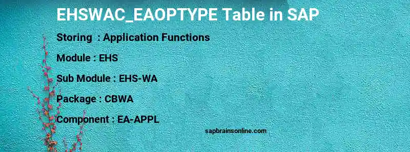SAP EHSWAC_EAOPTYPE table