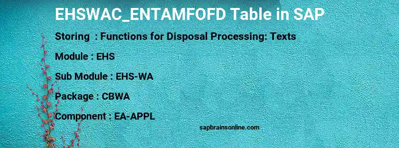 SAP EHSWAC_ENTAMFOFD table