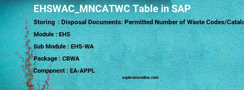 SAP EHSWAC_MNCATWC table
