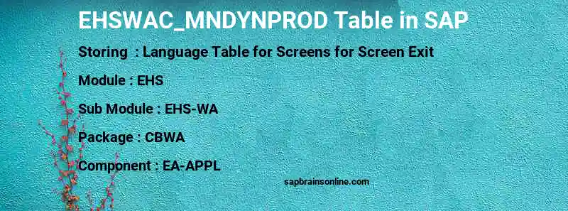 SAP EHSWAC_MNDYNPROD table