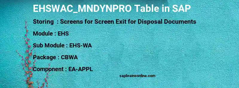SAP EHSWAC_MNDYNPRO table