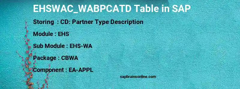SAP EHSWAC_WABPCATD table