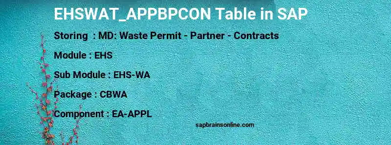 SAP EHSWAT_APPBPCON table
