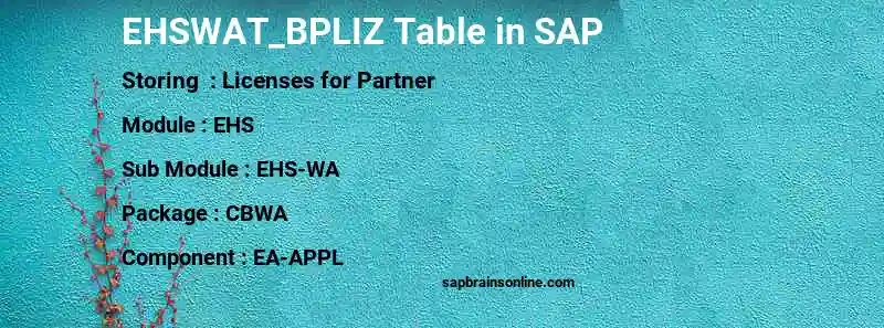 SAP EHSWAT_BPLIZ table