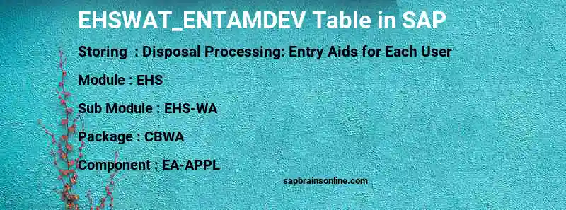 SAP EHSWAT_ENTAMDEV table
