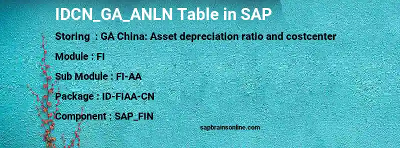 SAP IDCN_GA_ANLN table