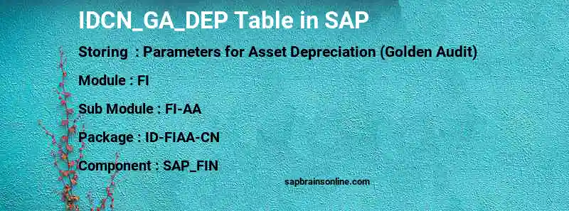 SAP IDCN_GA_DEP table