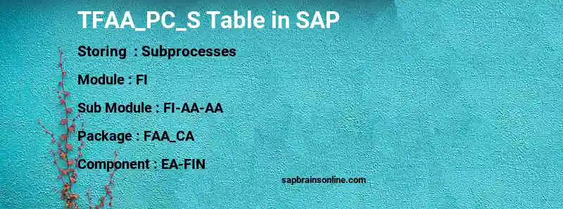SAP TFAA_PC_S table