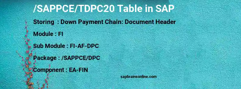 SAP /SAPPCE/TDPC20 table