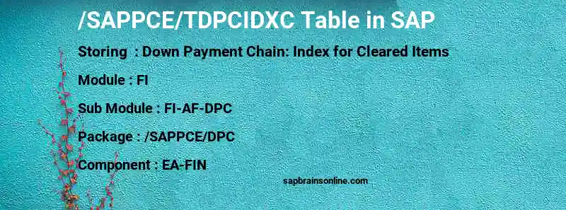 SAP /SAPPCE/TDPCIDXC table